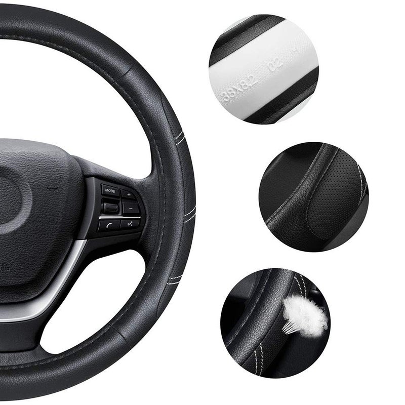 Elantrip Sport Leather Steering Wheel Cover 14 1/2 inch to 15 inch Universal, Padded Soft Grip Breathable for Car Truck SUV Jeep, Anti Slip Odorless Black - Image 5